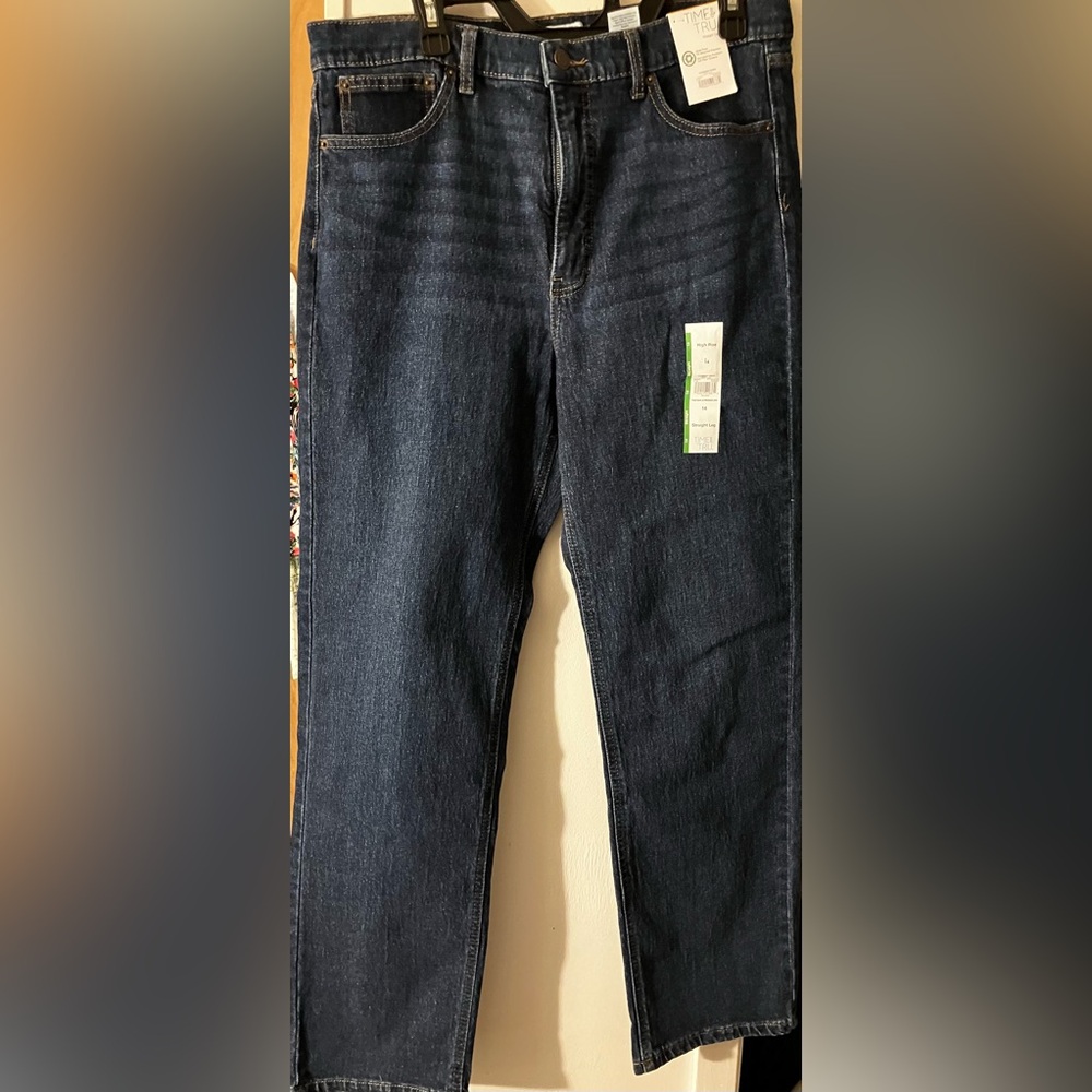 Time and Tru Dark Blue High Rise Straight Jeans